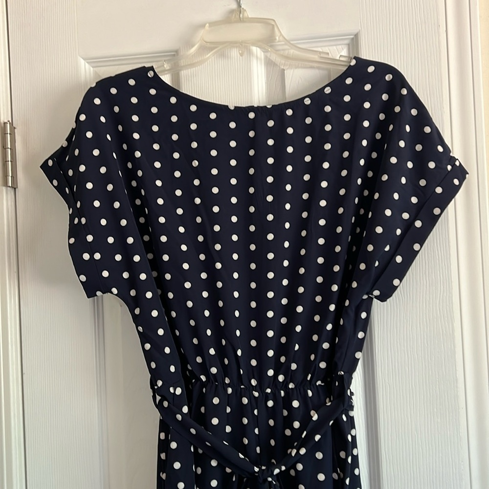 Navy Blue And White Polkadot Wide Leg Jumpsuit Size Large